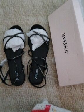 JustFab Black Rhinestone Strappy Ankle Sandals
